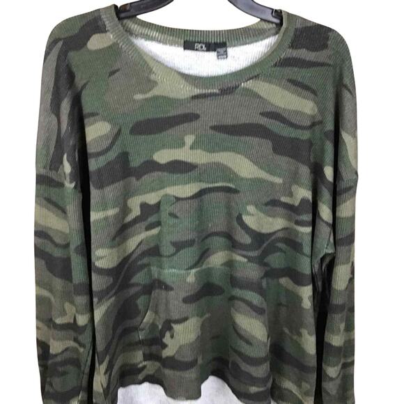 RDI Womens Medium Camo Thermal Top Hi-Low Hem Kangaroo Pocket Green NWOT - Picture 10 of 14